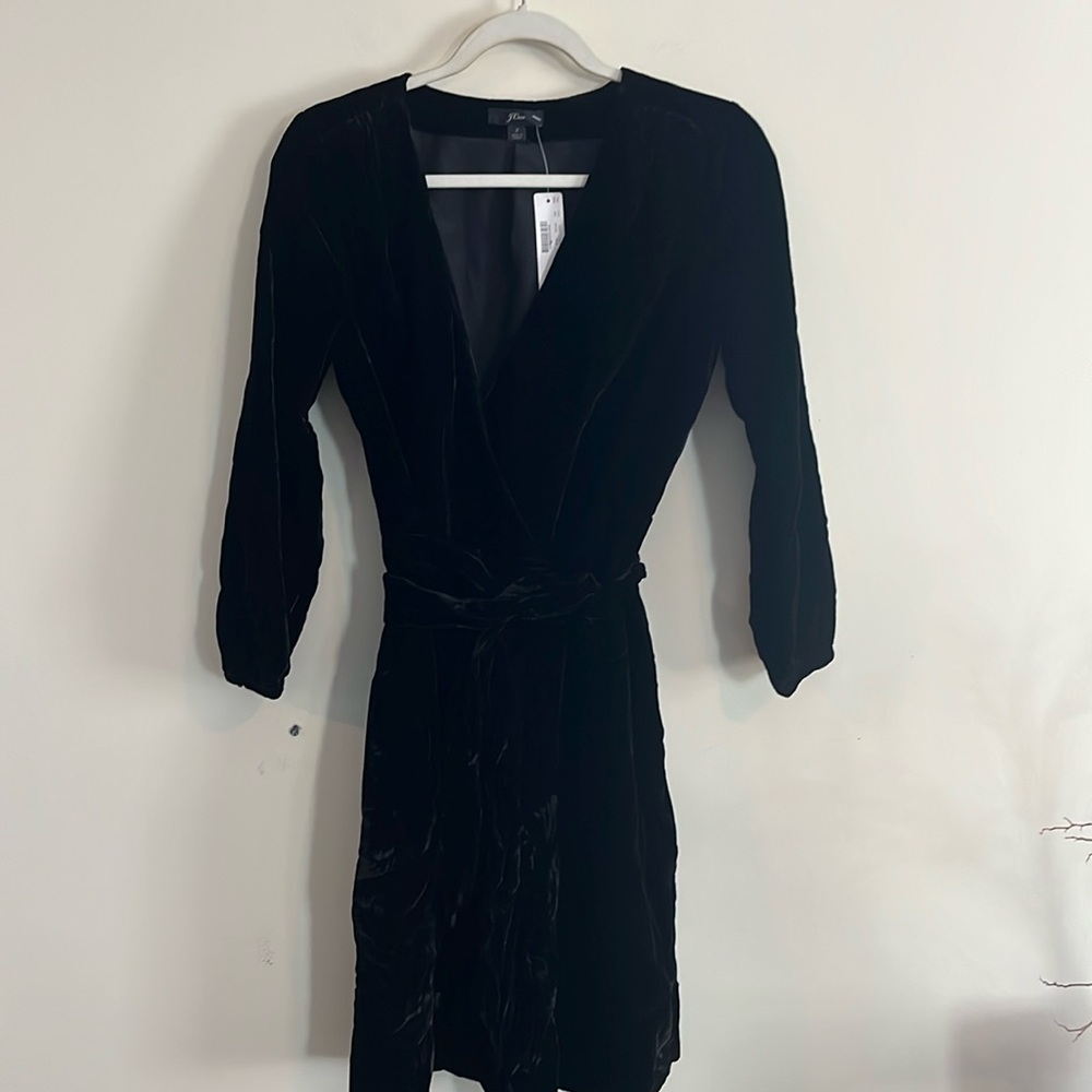 J. Crew Velvet Wrap Dress Black NWT 2 Holiday Wedding Guest Event